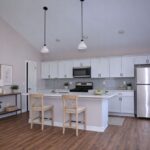 Kitchen with center island and open layout